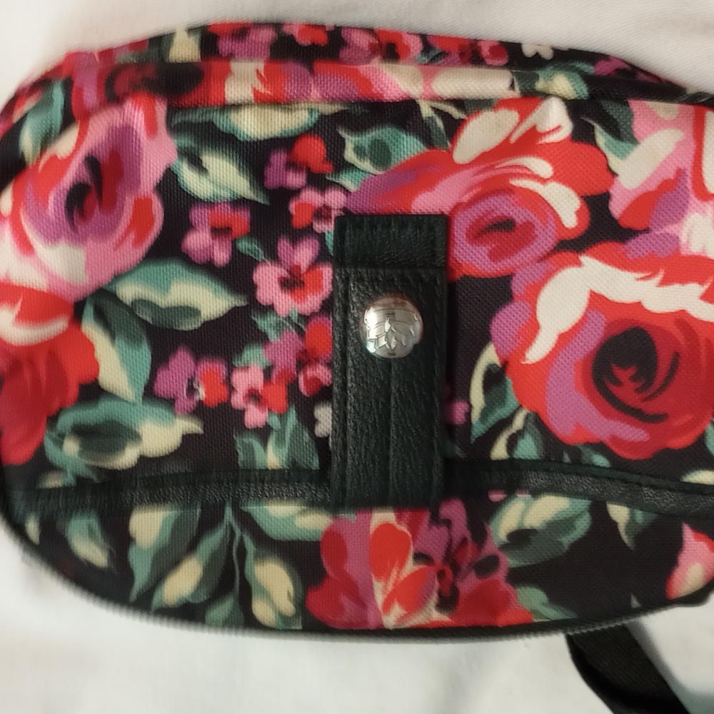 Lily Bloom Black and Red Crossbody Bag with Floral Design